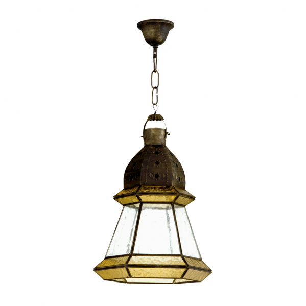 Colgante Grande 1xe27 Ambarina Cuero/ambar Regx30x30 Cm