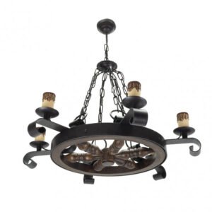 Lampara Rustico Rueda 6xe27 Marron REGx70x70 Cm