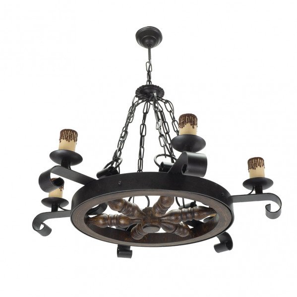 Lampara Rustico Rueda 6xe27 Marron REGx70x70 Cm