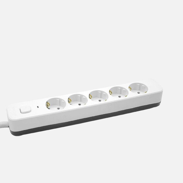 Alargadera Dalton C/cable 1,5m 3gx1,5mm Blanco/gris 5enchufes+interruptor,prtotecc.para Niños, Indicador Luminoso 4x5x31cm