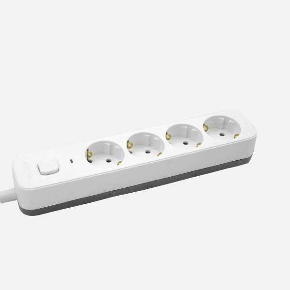 Alargadera Dalton C/cable 3m 3gx1,5mm Blanco/gris 4enchufes+interruptor,prtotecc.para Niños, Indicador Luminoso 4x5x25cm