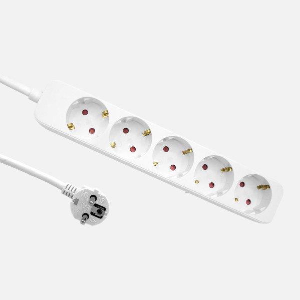 Alargadera Florey Cable 1,5m 3gx1,5mm2, 5enchufes Blanco 4x5x24cm