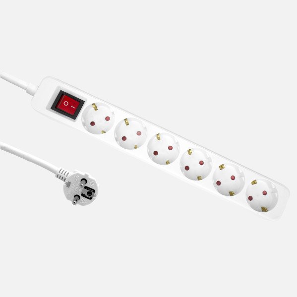 Alargadera Florey Cable 3m 3gx1,5mm2, 6enchufes+interruptor Blanca Protecc.para Niños 4x4x32cm