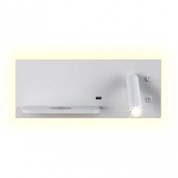 Aplique 2+8w 4000k Velazquez Dcho Blanco Usb+qi 130lm Doble Encendido 14x35x14 Cm