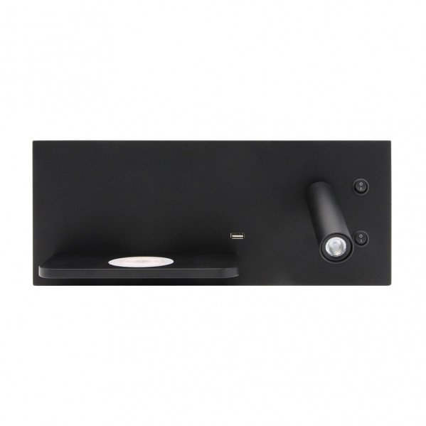 Aplique 2+8w 4000k Velazquez Dcho Negro Usb+qi 130lm Doble Encendido 14x35x14 Cm