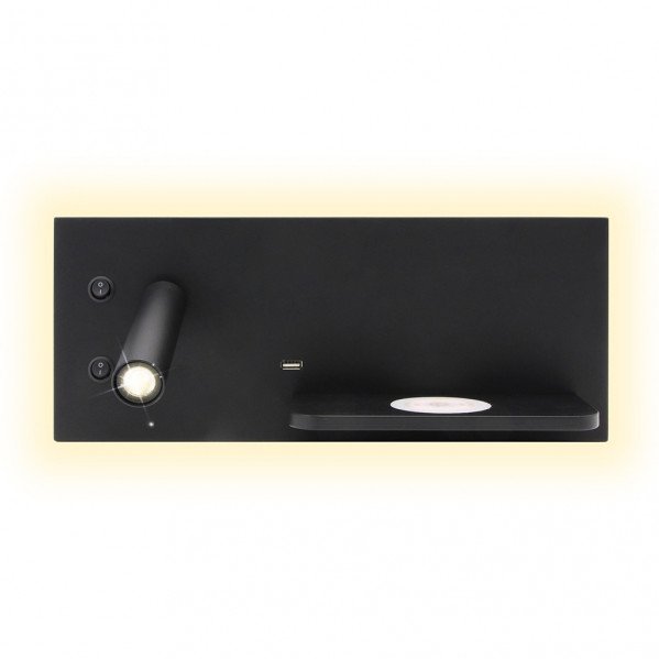 Aplique 2+8w 4000k Velazquez Izqdo Negro Usb+qi 130lm Doble Encendido 14x35x14 Cm