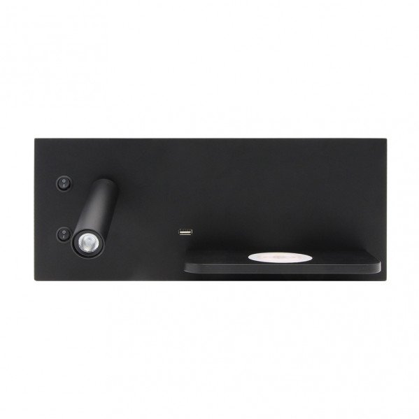 Aplique 2+8w 4000k Velazquez Izqdo Negro Usb+qi 130lm Doble Encendido 14x35x14 Cm