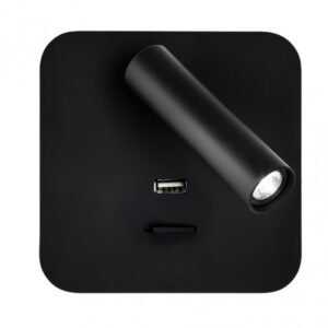 Aplique 3w 4000k Giotto Cuadrado Negro Puerto Usb 150lm C/interruptor 14x14x12cm Orientb