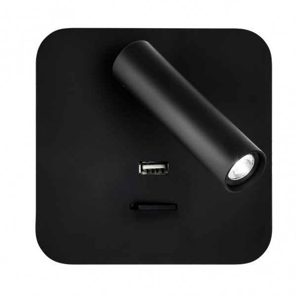 Aplique 3w 4000k Giotto Cuadrado Negro Puerto Usb 150lm C/interruptor 14x14x12cm Orientb