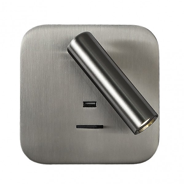 Aplique 3w 4000k Giotto Cuadrado Niquel Puerto Usb 150lm C/interruptor 14x14x12cm Orientb