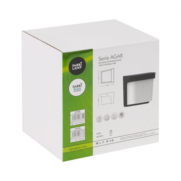 Aplique Exterior Agar 1xe27 Negro Ip65 Policarbonato 17x17x14 Cm
