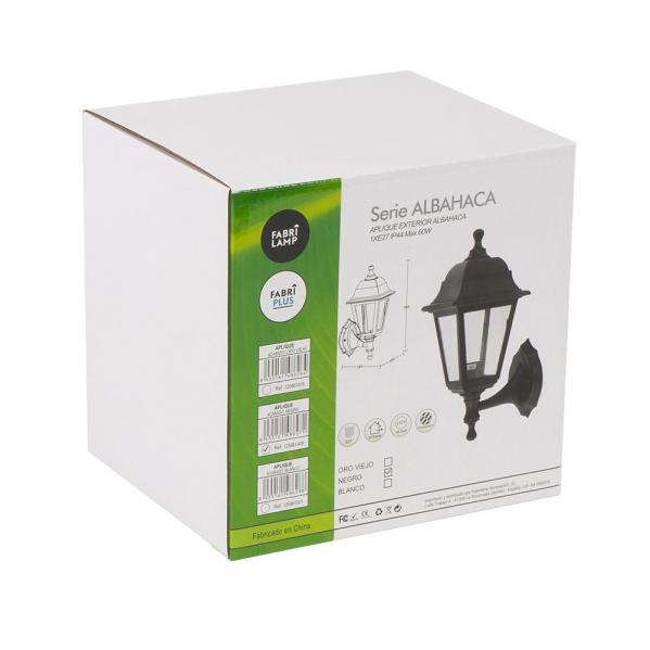 Aplique Exterior Albahaca 1xe27 Negro Ip44 Policarbonato 35x15x19,7 Cm