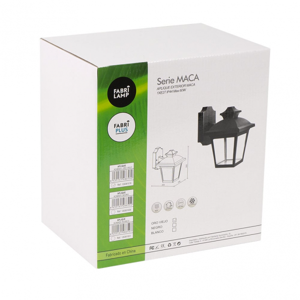 Aplique Exterior Maca 1xe27 Negro Ip44 Policarbonato 24,5x17x22,3 Cm