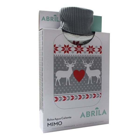 Bolsa Agua Caliente Mimo 1,7l Forro Gris/rojo Renos 20x32x4 Cm Flexible Y Agradable Al Tacto
