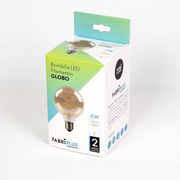 Bombilla Filamen.trenzado Globo 13x9,5d 4w 250lm E27 Ambar 2200k