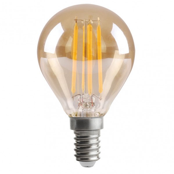 Bombilla Filamento Esferica 7x4,5d 4w 380lm E14 Ambar 2700k