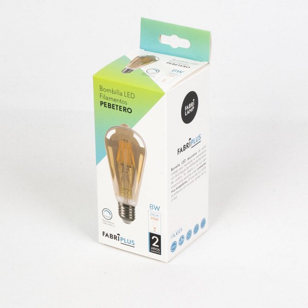 Bombilla Filamento Pebetero 14x6,5d 8w Regulable 700lm E27 Ambar 2700k
