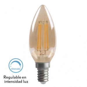 Bombilla Filamento Vela 10x3,5d 4w Regulable E14 330lm Ambar 2700k