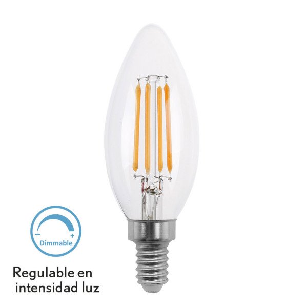 Bombilla Filamento Vela Clara 4w Regulable E14 10x3,5d 400lm 2700k