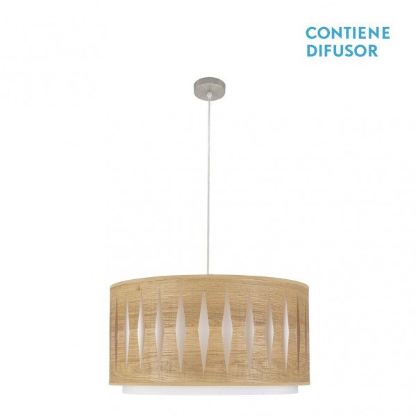 Colgante Alexandra 2xe27 Niquel/madera Clara Regx50x50 cm
