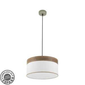 Colgante Cloe 1xe27 Cuero/blanca-madera Oscura Regx40x40 cm