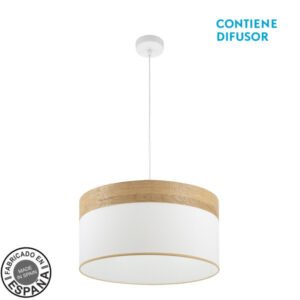 Colgante Cloe 2xE27 Blanco/blanca-madera Clara Regx50x50 cm