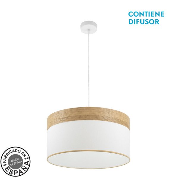 Colgante Cloe 2xE27 Blanco/blanca-madera Clara Regx50x50 cm