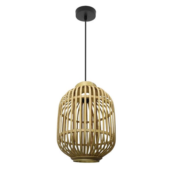 Colgante Diezma Negro/bambu Natural 1xe27 Regx28x 28 Cm