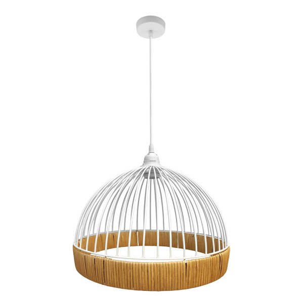 Colgante Gaston 1xe27 Blanco/natural Regx36x36cm C/metal Y Rattan