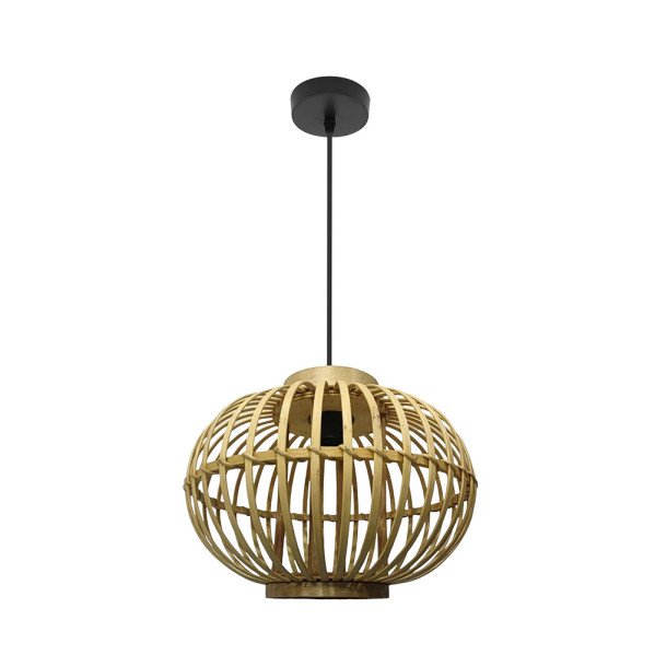 Colgante Guijo Negro/bambu Natural 1xe27 Regx37x37 Cm
