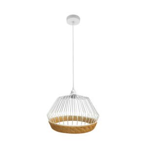 Colgante Hugo 1xe27 Blanco/natural Regx25x25cm C/metal Y Rattan