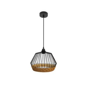 Colgante Hugo 1xe27 Negro/natural Regx25x25cm C/metal Y Rattan