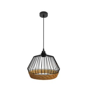 Colgante Hugo 1xe27 Negro/natural Regx30x30cm C/metal Y Rattan