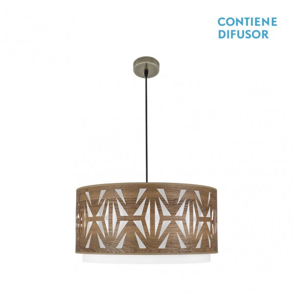Colgante Katerina 3xe27Cuero/madera Oscura Regx60x60 cm