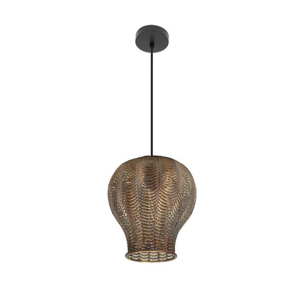 Colgante Trikala Negro/cuero Envejecido 1xe27 Regx29x29 Cm