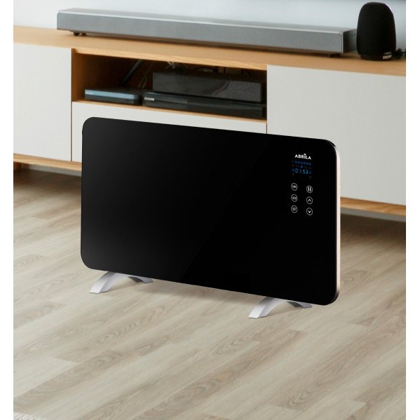 Emisor Termico Cristal Himalaya 1500w Negro 2pot encias Xaluminio,remoto,temporizador,ip24 38x76x6,86 Cm
