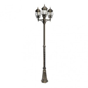 Farola Exterior Aluminio Caelum 3xe27 Neg/oro Ip45 228x55x55 Cm