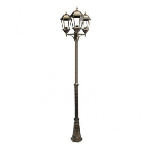 Farola Exterior Aluminio Regulus 3xe27 Neg/oro 230x60x60 Cm Regulable En Altura Ip44