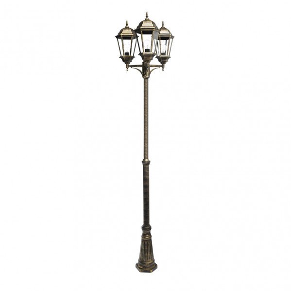 Farola Exterior Aluminio Regulus 3xe27 Neg/oro 230x60x60 Cm Regulable En Altura Ip44
