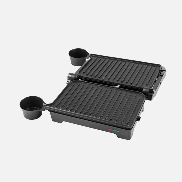 Grill Parrilla Galeon 1200w Negro/acero Apertura 180º Placa 26x16,5m Antiadherente Luz Ind.tacto Frio 11,5x29,5x26cm