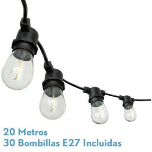 Guirnalda Luces Exterior Verbena 20m 30xe27led 30w 4000k Bombillas Reemplazables E Interconectable Ip44