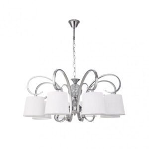 Lampara Bogota 8xe14 Cromo Pantalla Blanca Regx75x75 Cm