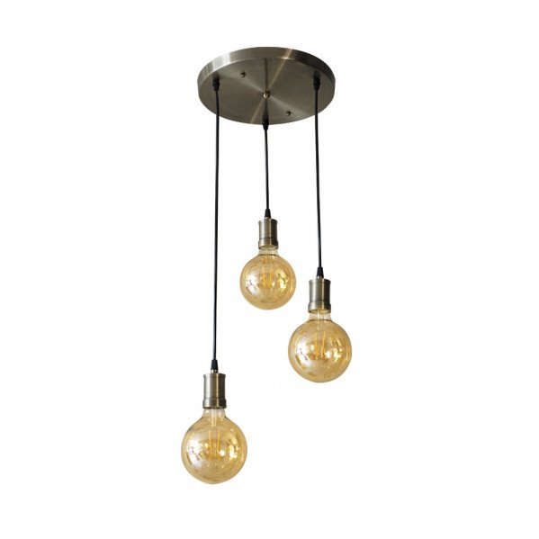 Lampara Celso 3xe27 Cuero/ambar Bombillas Incluidas 24w 2700k 2250lm Regx36x36 Cm