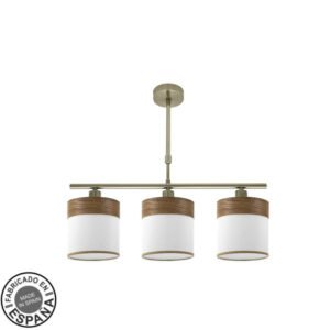 Lampara Cloe 3xe14 Cuero/blanca-madera Oscura Regx55x14 cm