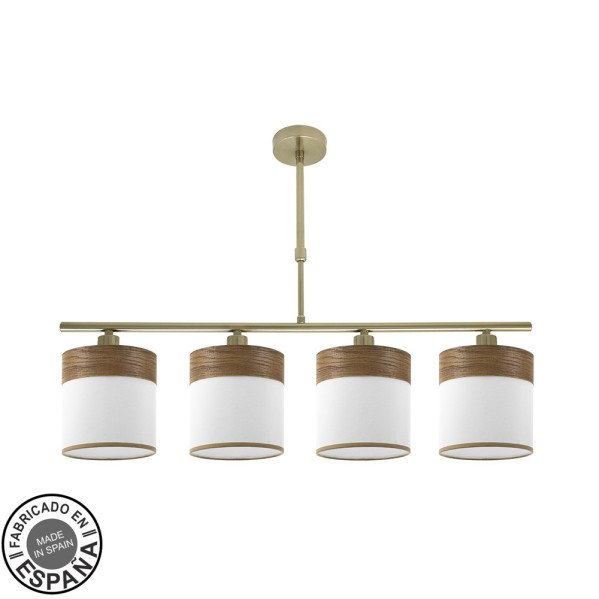 Lampara Cloe 4xe14 Cuero/blanca-madera Oscura Regx75x14 cm