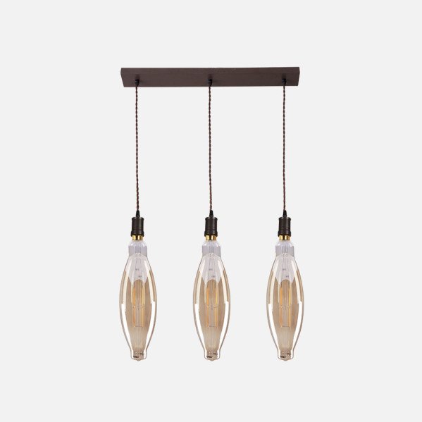 Lampara Elio 3xe27 Marron/ambar Bombillas Incluidas 24w 3000k 2550lm Regx64x12 Cm
