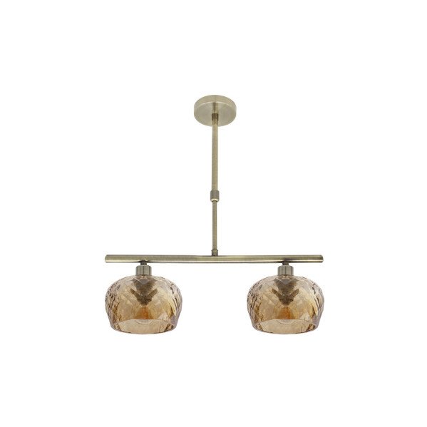 Lampara Estela 2xe14 Cuero Regx41x13 Cm C/tulipas Cristal Tallado Ambar