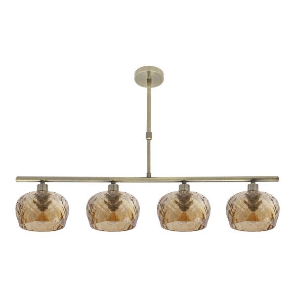 Lampara Estela 4xe14 Cuero Regx75x13 Cm C/tulipas Cristal Tallado Ambar