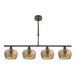 Lampara Estela 4xe14 Marron Regx75x13 Cm C/tulipas Cristal Tallado Ambar