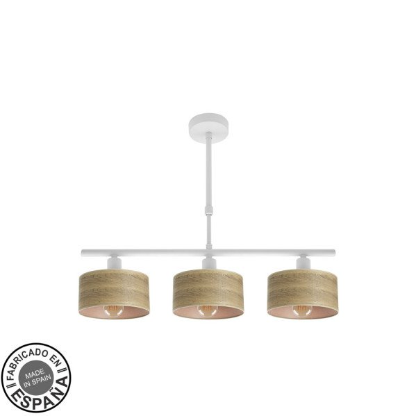 Lampara Gilda 3xe14 Blanco/madera Clara Regx55x14 Cm